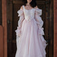 Adorable U Neck Pink Prom Dress Long Sleeve Ruffles A-Line Evening Dress D0726