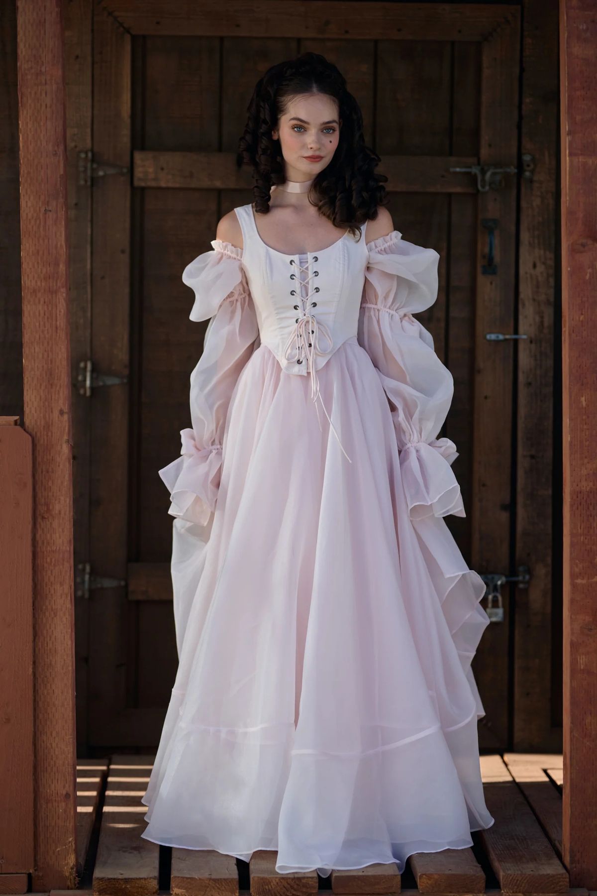 Adorable U Neck Pink Prom Dress Long Sleeve Ruffles A-Line Evening Dress D0726