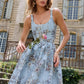 Vintage Spaghetti Straps Prom Dress Blue Floral A-Line Evening Dress D0728