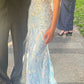 Fascinating Spaghetti Straps Long Prom Dress Blue Sequins Mermaid Evening Dress D0731