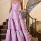 Glam Strapless Purple Prom Dress Floral Beads Slit Ruffled A-Line Evening Dress D0732
