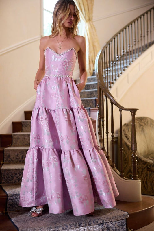 Robe de bal de princesse bustier à volants en satin long, robe de soirée C8117