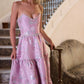 Glam Strapless Purple Prom Dress Floral Beads Slit Ruffled A-Line Evening Dress D0732