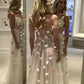 Lovely Spaghetti Straps Prom Dress Beige Appliques A-Line Evening Dress D0734