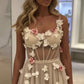 Lovely Spaghetti Straps Prom Dress Beige Appliques A-Line Evening Dress D0734