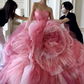Sweet Strapless Ball Gown Pink Quinceanera Dresses Floral Tulle Sweet 16 Dresses D0739