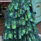 Glittering Off The Shoulder Slit Prom Dress Green Sequins Tiered A-Line Evening Dress D0743