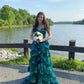 Glittering Off The Shoulder Slit Prom Dress Green Sequins Tiered A-Line Evening Dress D0743