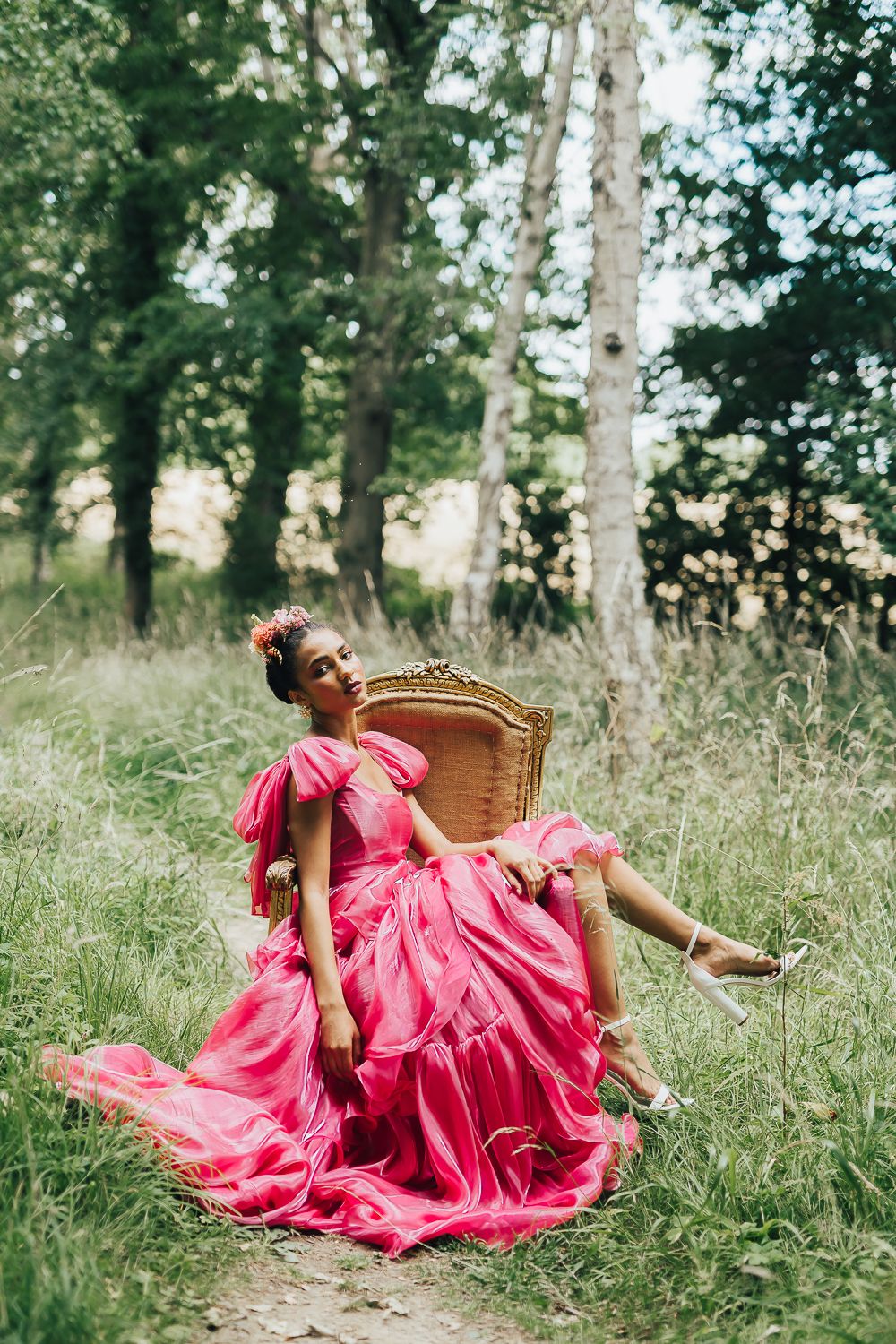 Vibrant Spaghetti Straps Prom Dress Hot Pink Tiered A-Line Evening Dress D0744