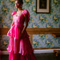 Vibrant Spaghetti Straps Prom Dress Hot Pink Tiered A-Line Evening Dress D0744