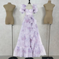 Romantic Square Neck Purple Prom Dress Floral Short Sleeve Ruffles A-Line Evening Dress D0747