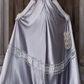 Elegant U Neck Purple Prom Dress Satin Short Sleeve Beaded A-Line Evening Dress D0750
