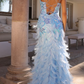 Robe de bal de princesse bustier à volants en satin long, robe de soirée C8117