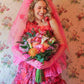 Playful Spaghetti Straps Tiered Prom Dress Pink Ruffles Floral A-Line Evening Dress D0753