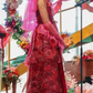 Playful Spaghetti Straps Tiered Prom Dress Pink Ruffles Floral A-Line Evening Dress D0753