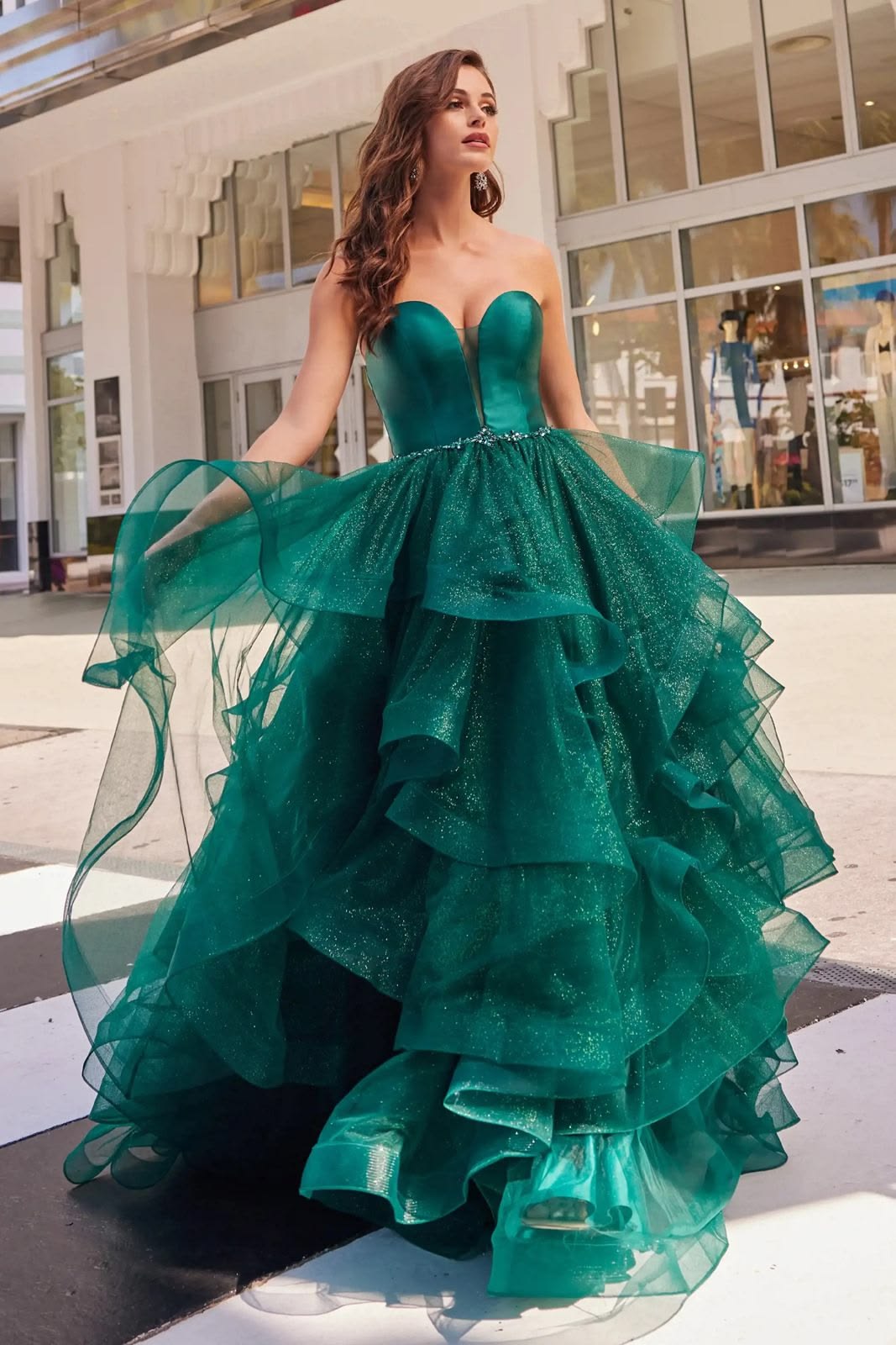 Robe de bal de princesse bustier à volants en satin long, robe de soirée C8117