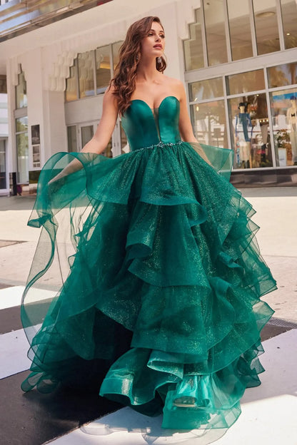 Robe de bal de princesse bustier à volants en satin long, robe de soirée C8117