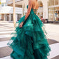Robe de bal de princesse bustier à volants en satin long, robe de soirée C8117
