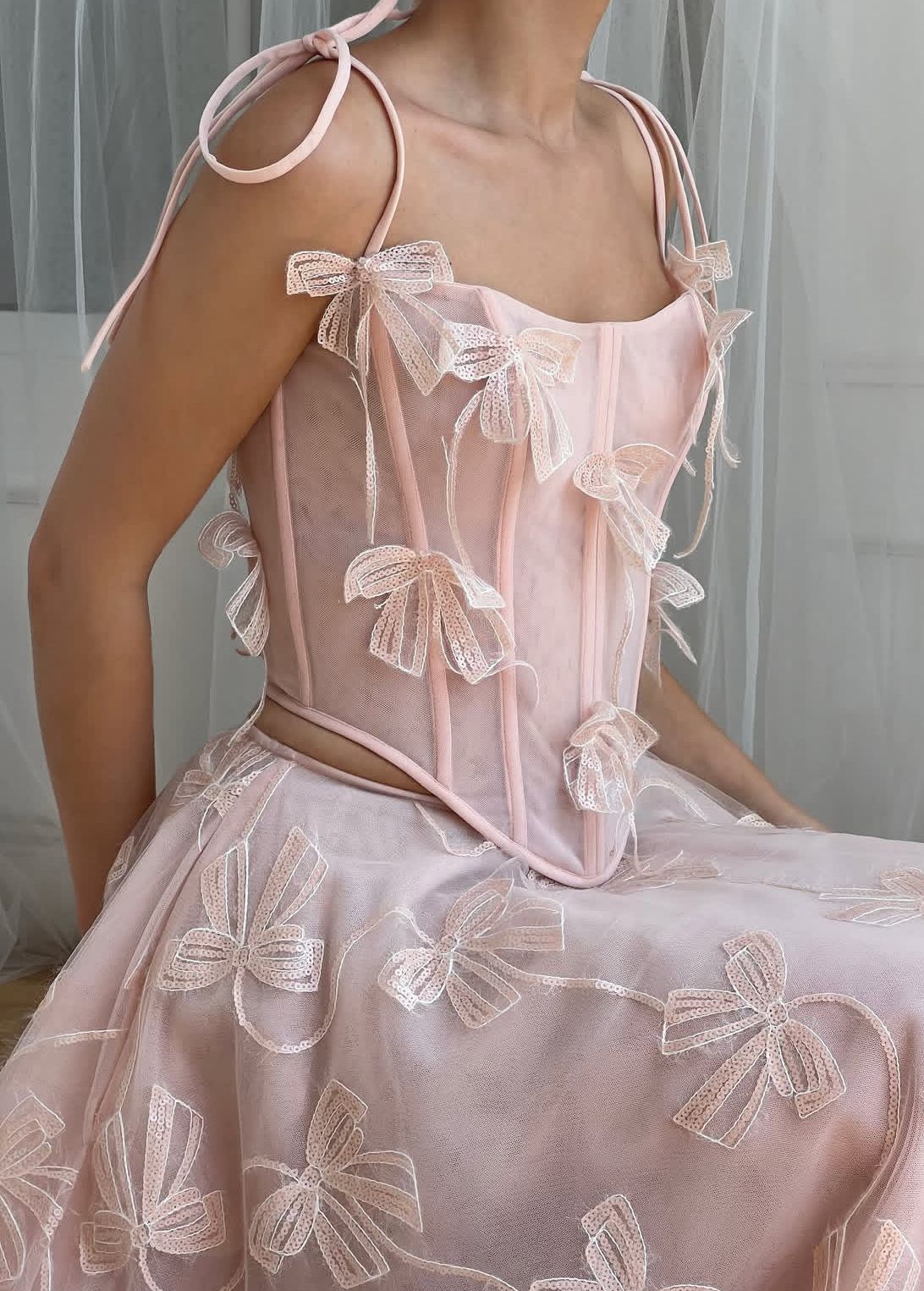 Cute Spaghetti Straps Prom Dress Pink Appliques A-Line Evening Dress D0755