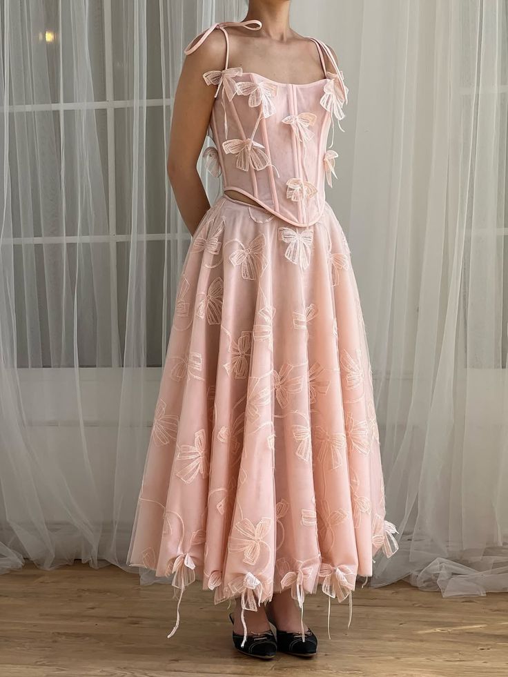 Cute Spaghetti Straps Prom Dress Pink Appliques A-Line Evening Dress D0755