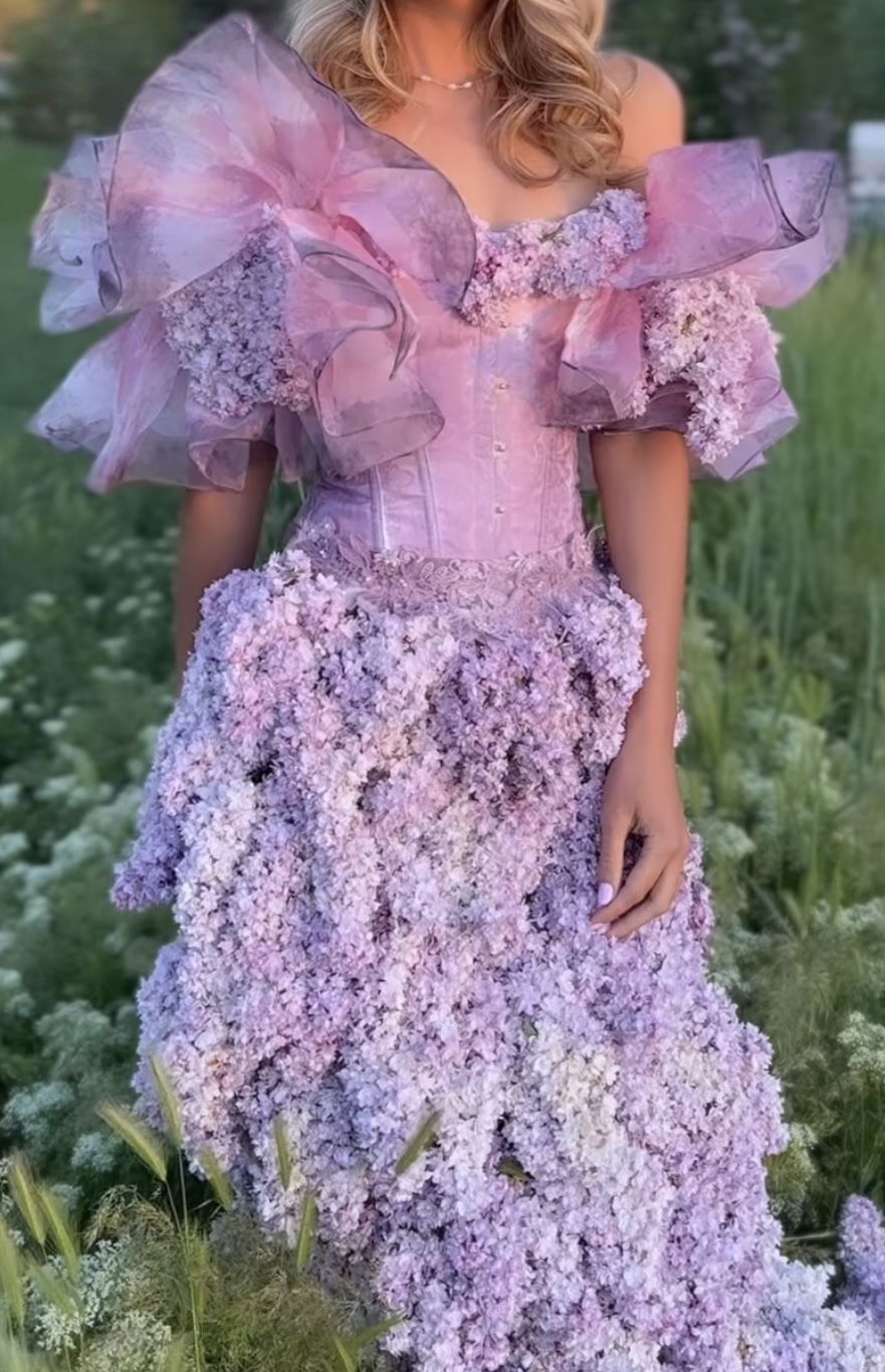 Dreamy Off The Shoulder Prom Dress Purple Appliques Ruffles A-Line Evening Dress D0756