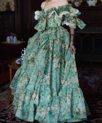 Robe de bal de princesse bustier à volants en satin long, robe de soirée C8117