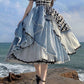Playful Square Neck Prom Dress Blue Short Sleeve Plaid A-Line Evening Dress D0760