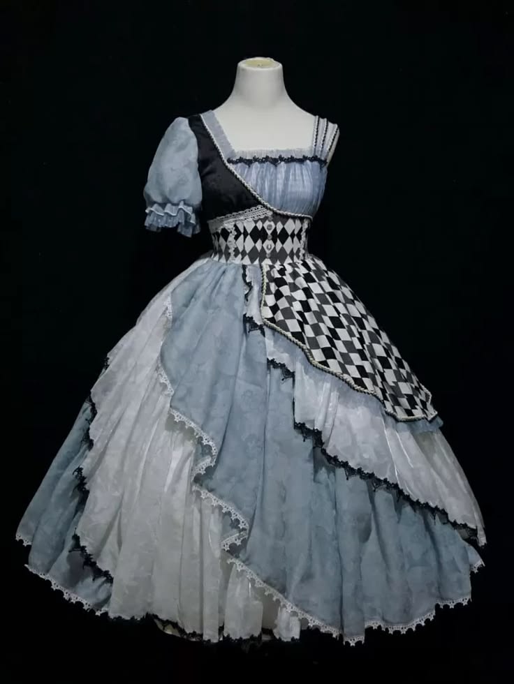 Playful Square Neck Prom Dress Blue Short Sleeve Plaid A-Line Evening Dress D0760