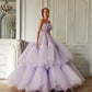 Ornate Strapless Ball Gown Purple Quinceanera Dresses Ruffled Tulle Sweet 16 Dresses D0761