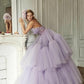 Ornate Strapless Ball Gown Purple Quinceanera Dresses Ruffled Tulle Sweet 16 Dresses D0761