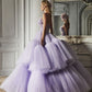 Ornate Strapless Ball Gown Purple Quinceanera Dresses Ruffled Tulle Sweet 16 Dresses D0761