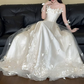 Superbe robe de mariée sirène bustier en satin et tulle, longue et en dentelle, C4563