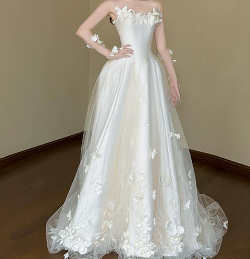 Superbe robe de mariée sirène bustier en satin et tulle, longue et en dentelle, C4563