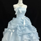 Graceful Strapless Blue Prom Dress Ruffles Bows A-Line Evening Dress D0770