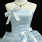 Graceful Strapless Blue Prom Dress Ruffles Bows A-Line Evening Dress D0770