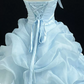 Graceful Strapless Blue Prom Dress Ruffles Bows A-Line Evening Dress D0770