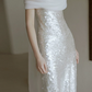 Sparkly Off The Shoulder Prom Dress White Sequins Sheath Evening Dress D0775