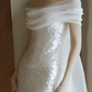 Sparkly Off The Shoulder Prom Dress White Sequins Sheath Evening Dress D0775