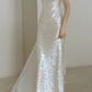 Sparkly Off The Shoulder Prom Dress White Sequins Sheath Evening Dress D0775