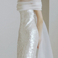 Sparkly Off The Shoulder Prom Dress White Sequins Sheath Evening Dress D0775