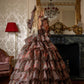 Robe de bal de princesse bustier à volants en satin long, robe de soirée C8117