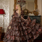 Robe de bal de princesse bustier à volants en satin long, robe de soirée C8117
