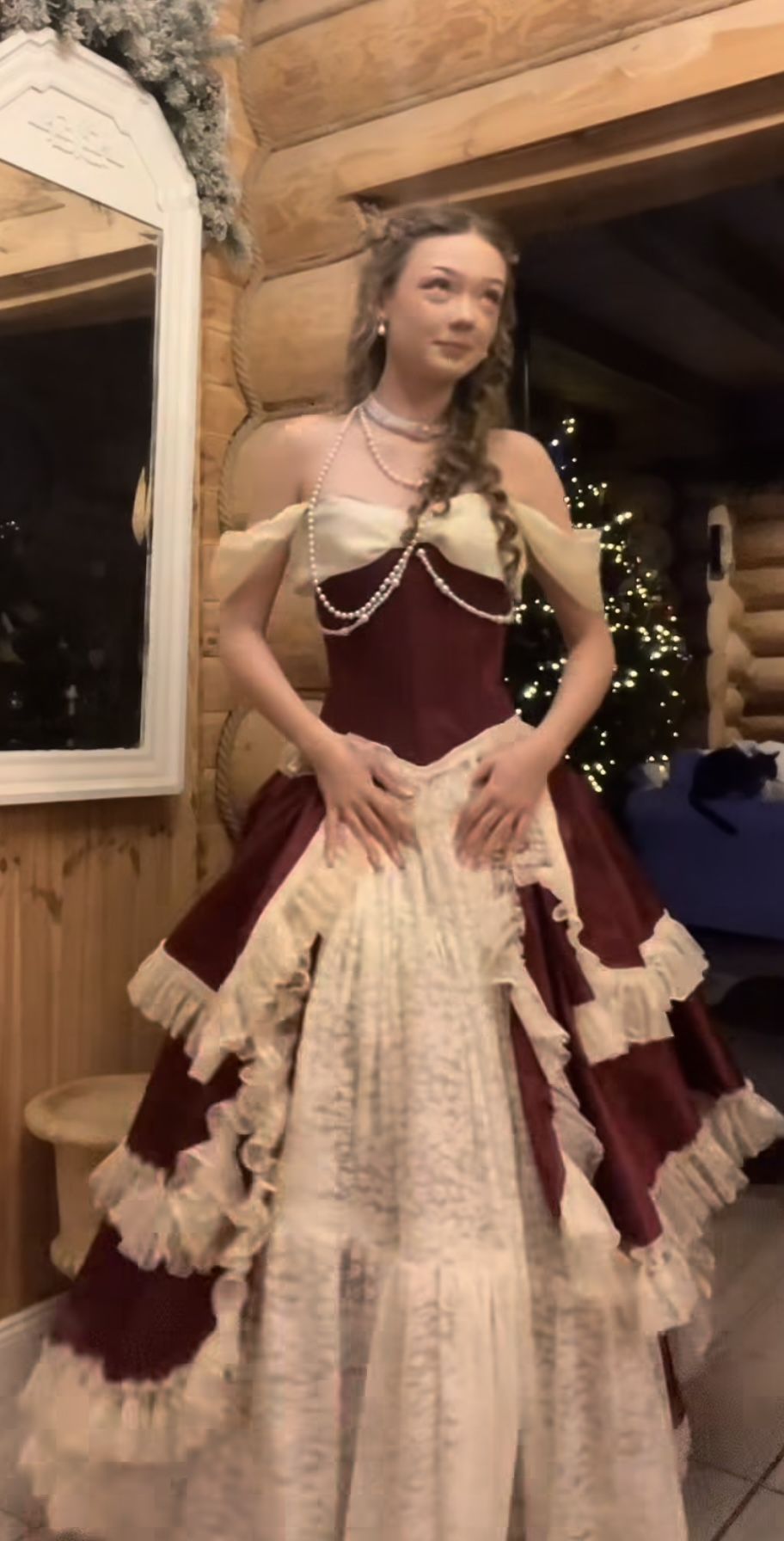 Robe de bal de princesse bustier à volants en satin long, robe de soirée C8117