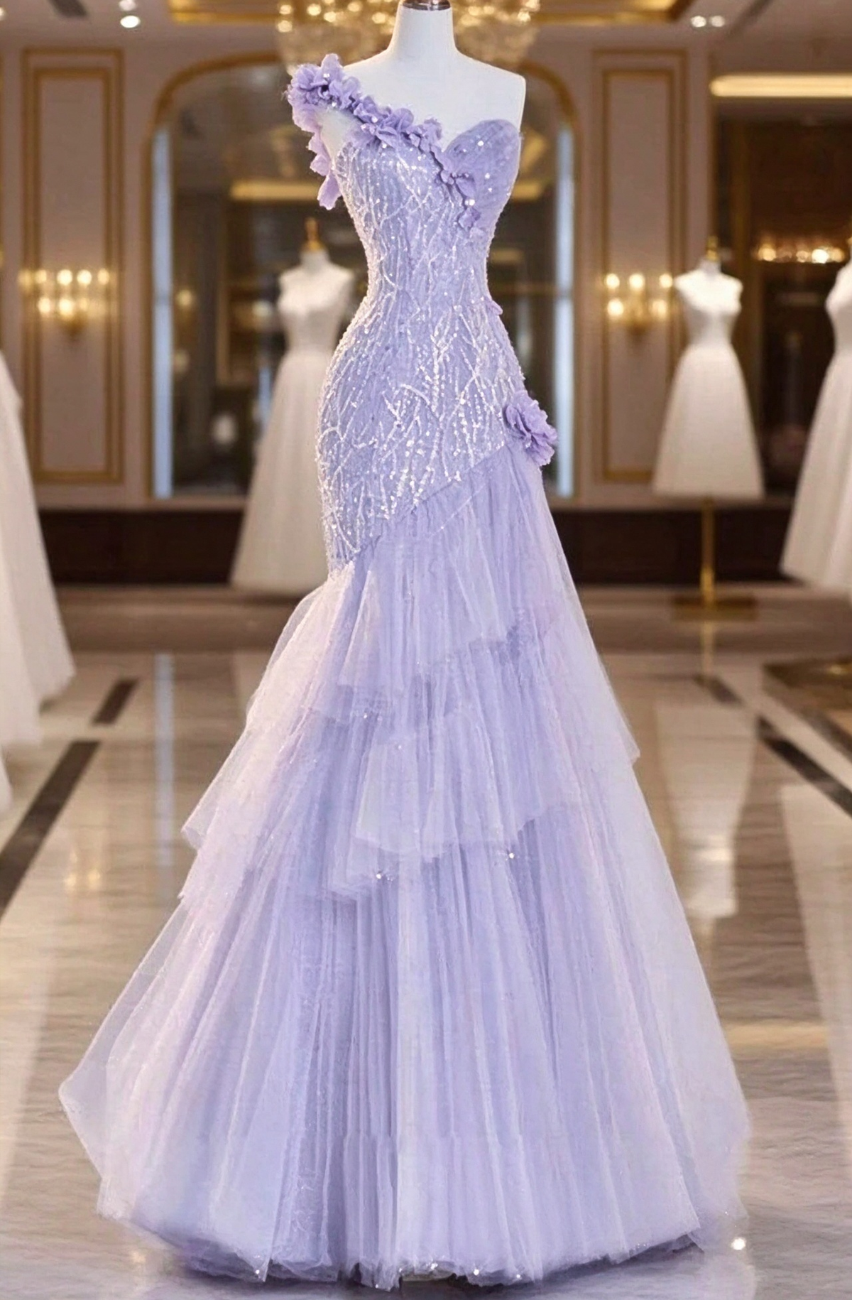 Robe de bal de princesse bustier à volants en satin long, robe de soirée C8117