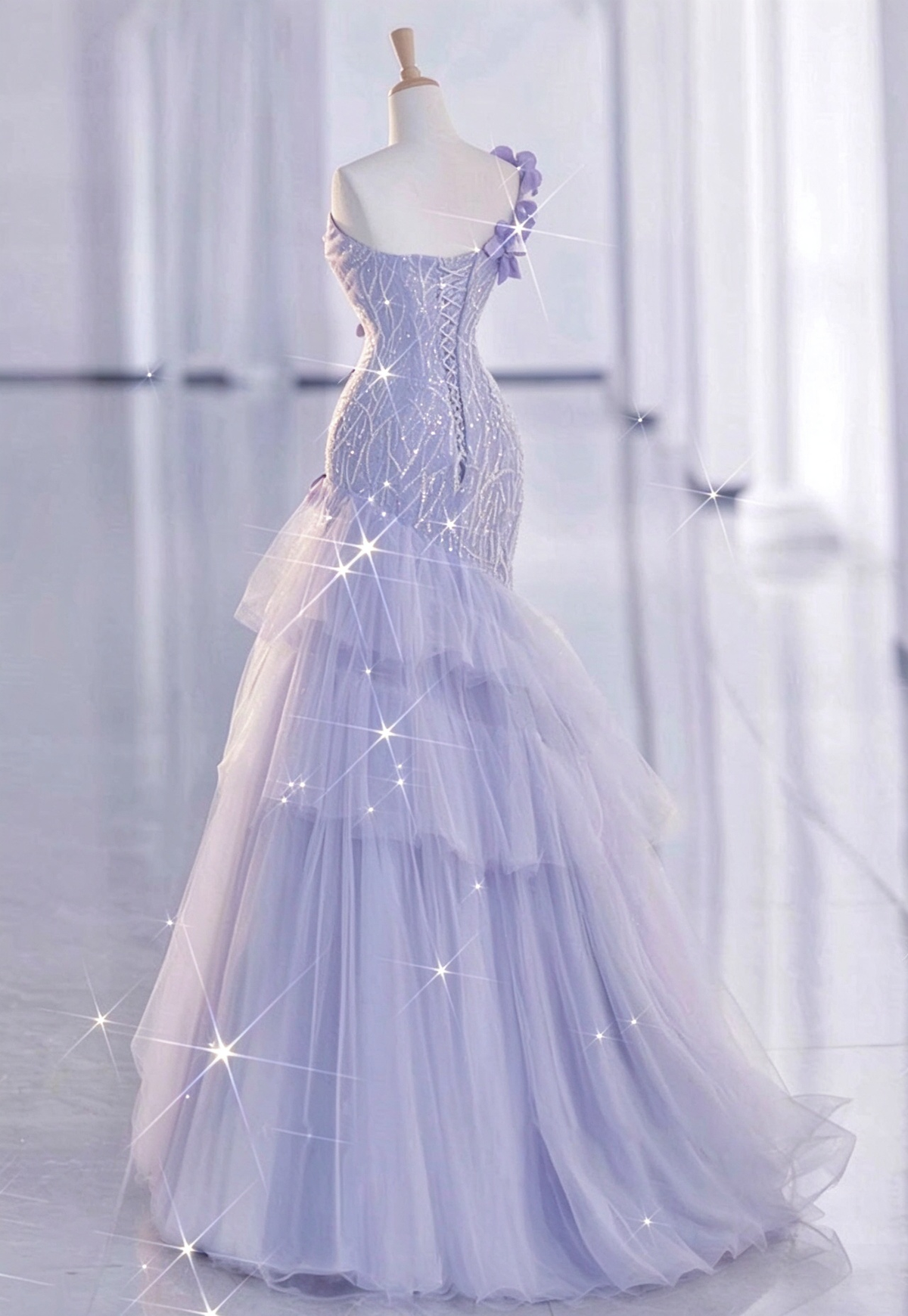 Robe de bal de princesse bustier à volants en satin long, robe de soirée C8117