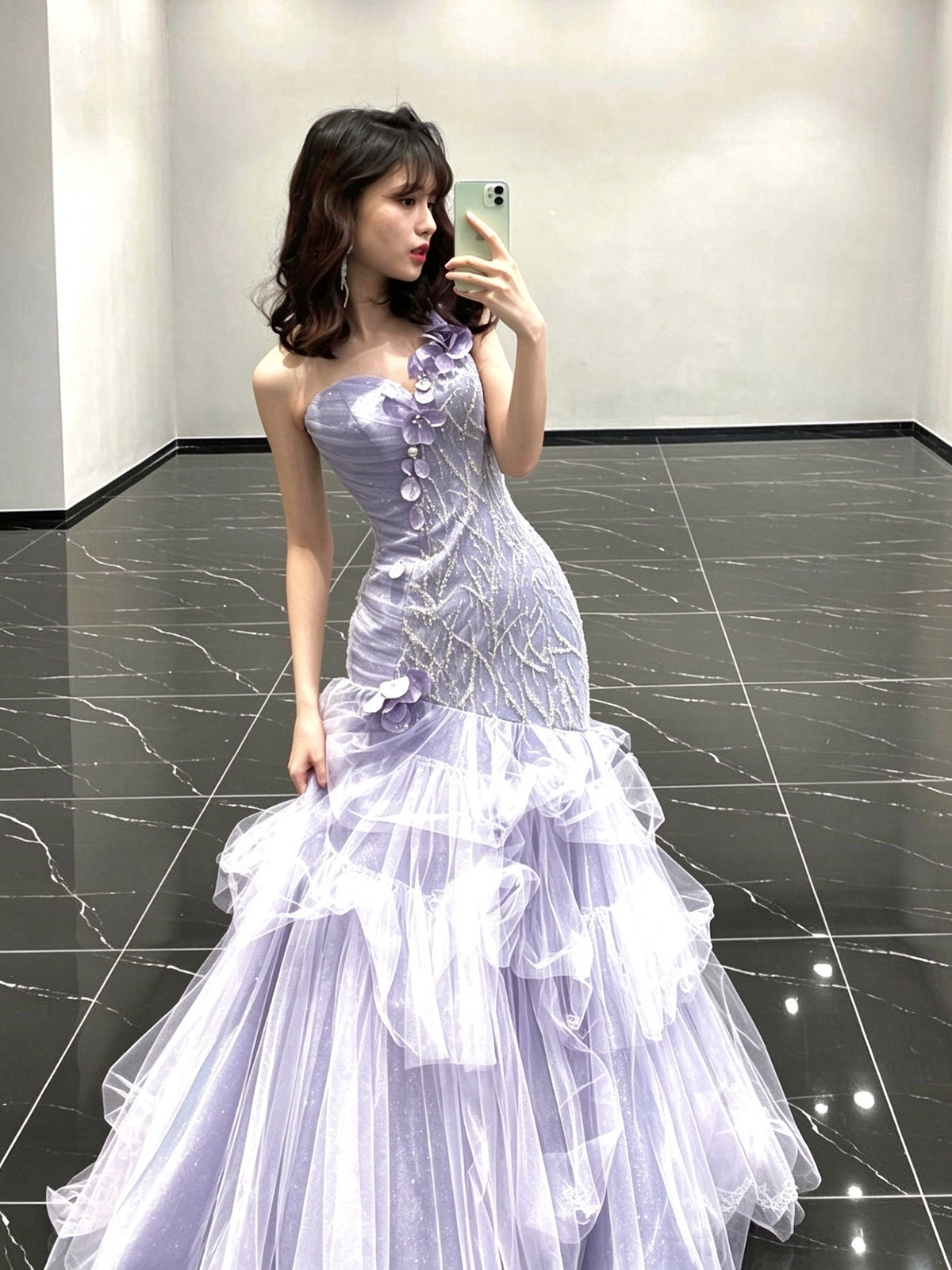 Robe de bal de princesse bustier à volants en satin long, robe de soirée C8117
