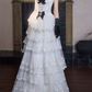 Robe de bal de princesse bustier à volants en satin long, robe de soirée C8117