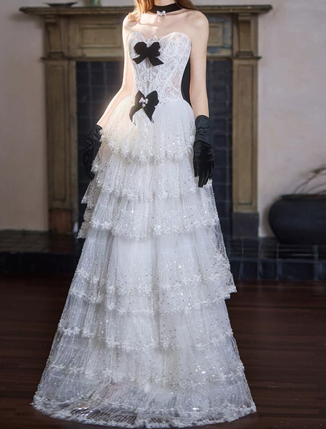 Robe de bal de princesse bustier à volants en satin long, robe de soirée C8117