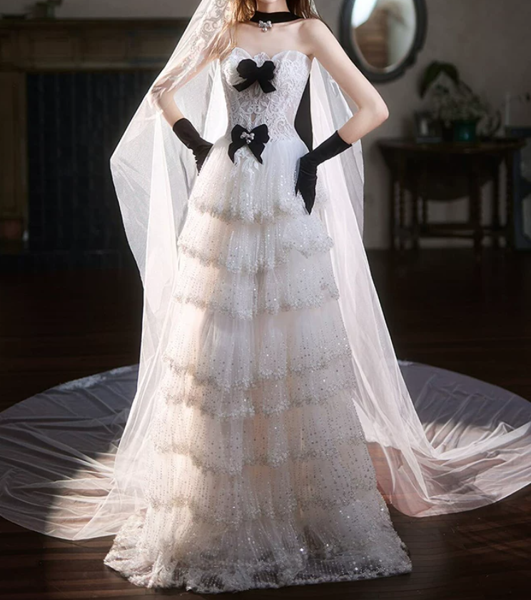 Robe de bal de princesse bustier à volants en satin long, robe de soirée C8117