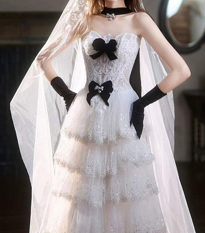 Robe de bal de princesse bustier à volants en satin long, robe de soirée C8117